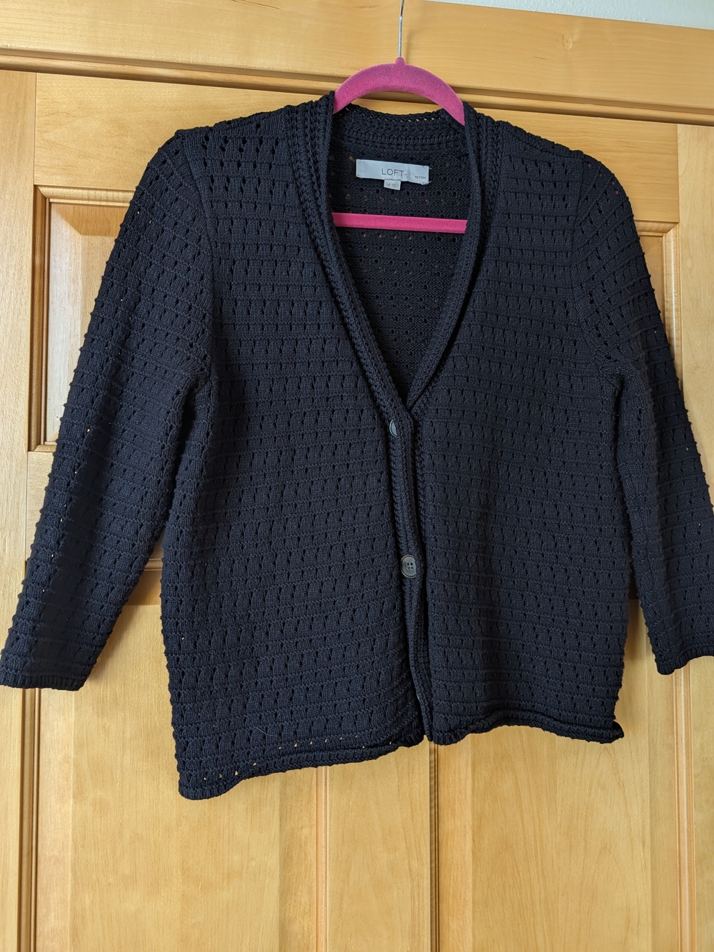 LOFT Black Crochet Open-Weave Button Cardigan
